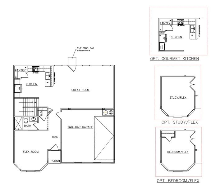 2D floor plan layout for the Jodeco Box Bay - Single Family Homes by Dream Finders Homes in Jones Crossing, Hogansville, GA (Image 2).