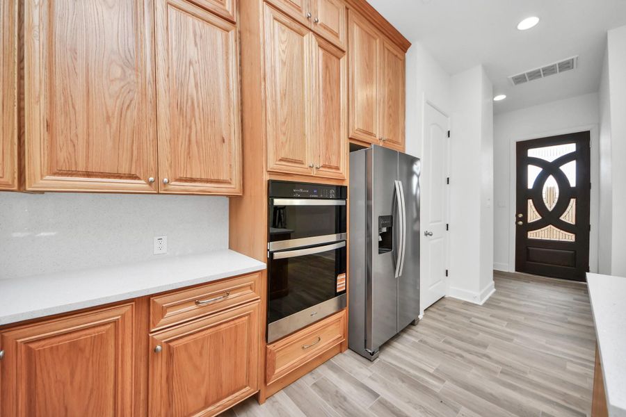 Microwave, stove, and refrigerator