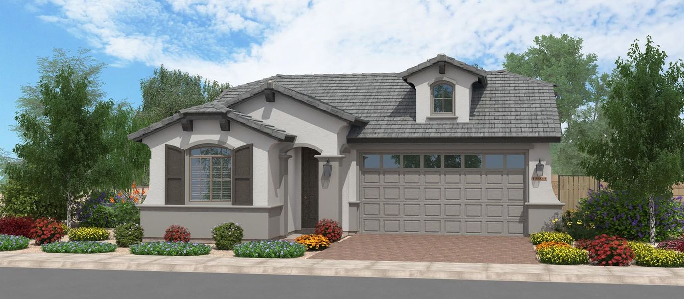 Front exterior of a new home in Redwood Valley at Acclaim, Avondale, AZ, highlighting curb appeal (Image 1).