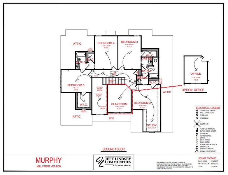 2D floor plan layout for the Murphy F by Jeff Lindsey Communities in Mill Farms, Peachtree City, GA (Image 2).