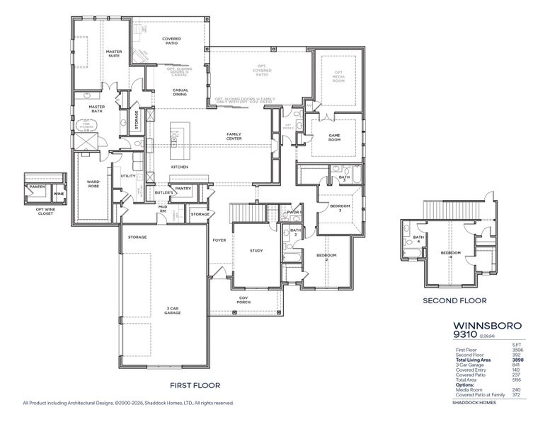 2D floor plan layout for the Winnsboro - SH 9310 by Shaddock Homes in Winding Creek, Rockwall, TX (Image 3).