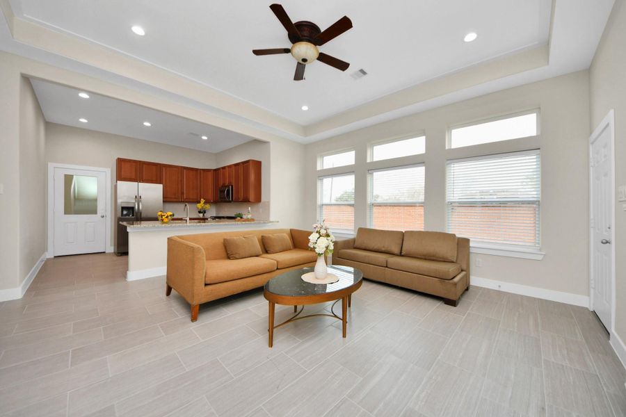 Kitchen overlooks the family room. Kitchen overlooks the family room.