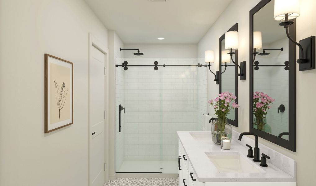 Primary bath with glass shower enclosure