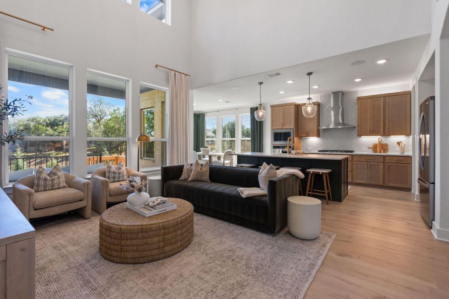 Family Room with soaring ceiling