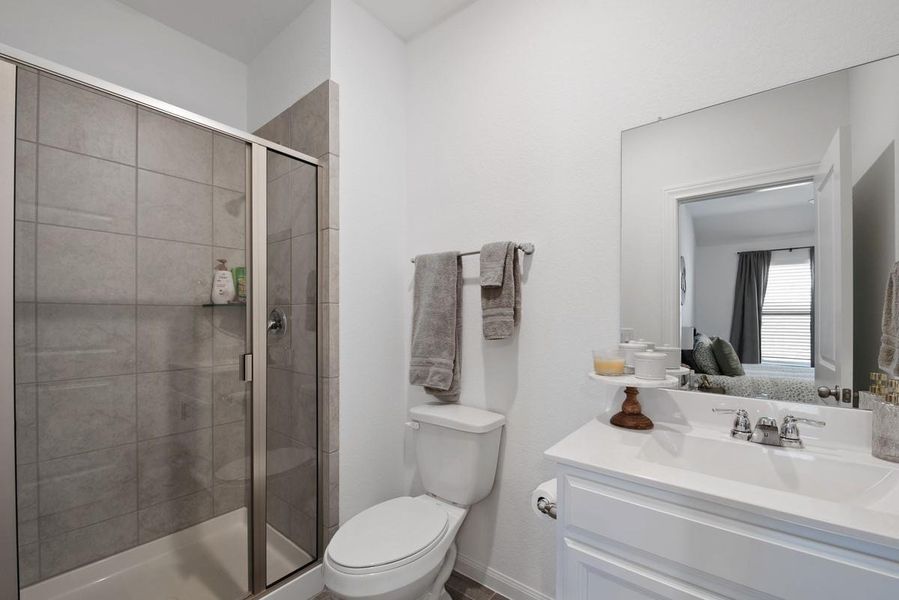 Private bath has oversized shower. Private bath has oversized shower.