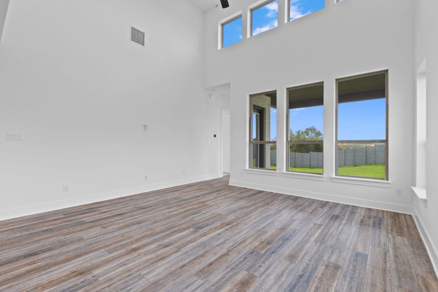Family Room with soaring ceiling