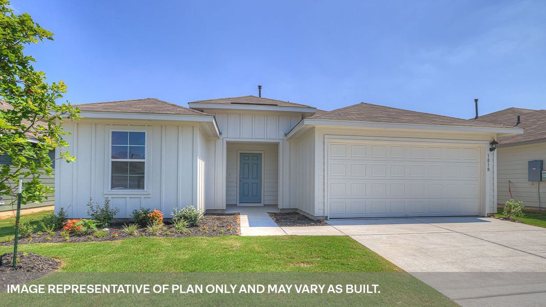 Representative exterior photo of a completed home built from the The Denton by D.R. Horton in Swenson Heights, Seguin, TX (Image 2). Representative exterior photo of a completed home built from the The Denton by D.R. Horton in Swenson Heights, Seguin, TX (Image 2).