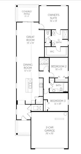 2D floor plan layout for the Ormewood - 40' Homesites by Dream Finders Homes in Diamond Springs, Jacksonville, FL (Image 5).