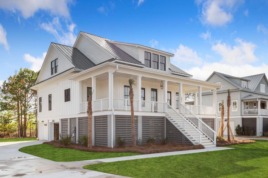 Front exterior of a new home in Rivercroft, Awendaw, SC, highlighting curb appeal (Image 27).