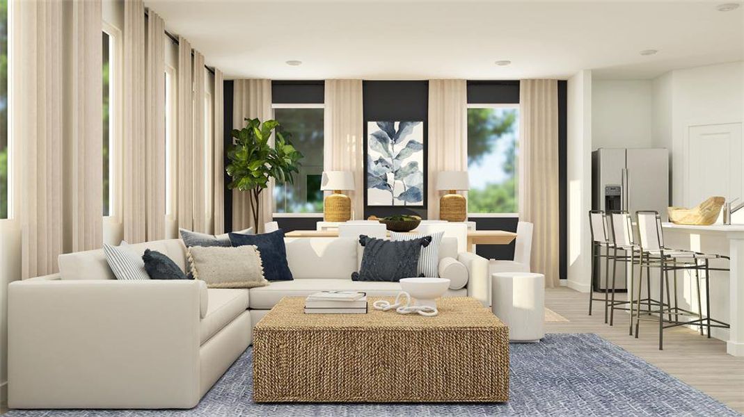 Living room with light wood-type flooring