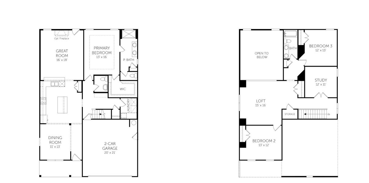 2D floor plan layout for the Bellwood - 17456 by Dream Finders Homes in Griffon Pointe, Lillington, NC (Image 3). 2D floor plan layout for the Bellwood - 17456 by Dream Finders Homes in Griffon Pointe, Lillington, NC (Image 3).