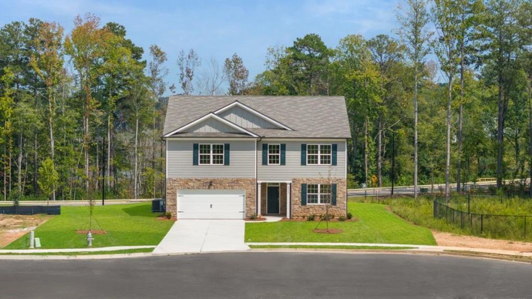 Front exterior of a new home in Fairhaven, Lithia Springs, GA, highlighting curb appeal (Image 21).
