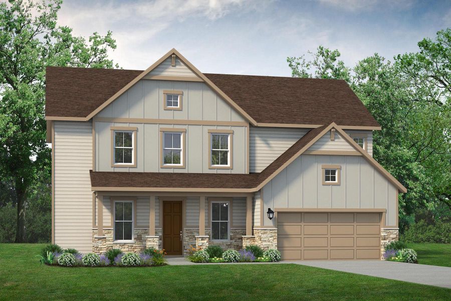 Representative exterior photo of a completed home built from the Baldwin by UnionMain Homes in Pickens Bluff, Hiram, GA (Image 5).