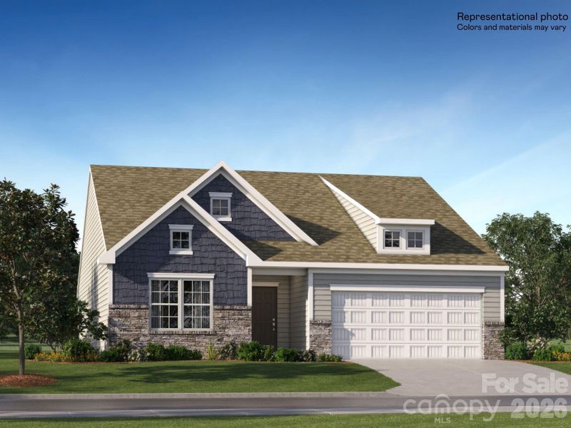 Front exterior of a new home in Bakers Creek, Kannapolis, NC, highlighting curb appeal (Image 1). Front exterior of a new home in Bakers Creek, Kannapolis, NC, highlighting curb appeal (Image 1).