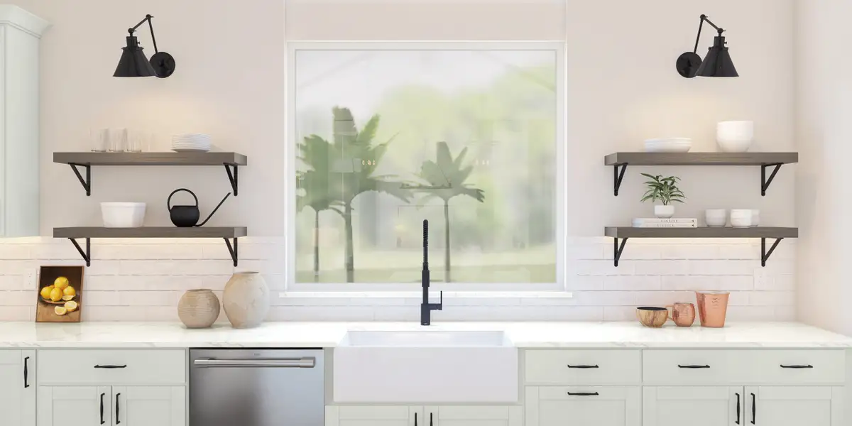 Kitchen with floating shelves