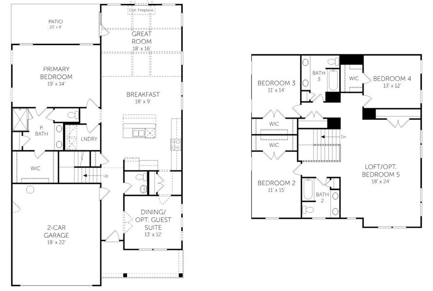 2D floor plan layout for the Lockwood - Single Family Homes by Dream Finders Homes in Tidewater at Lakes of Cane Bay, Summerville, SC (Image 5). 2D floor plan layout for the Lockwood - Single Family Homes by Dream Finders Homes in Tidewater at Lakes of Cane Bay, Summerville, SC (Image 5).
