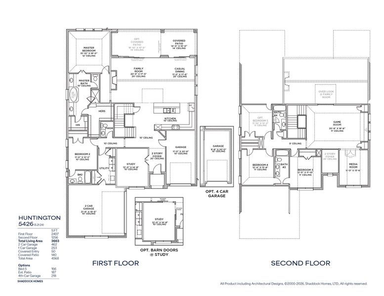 2D floor plan layout for the Huntington - SH 5426 by Shaddock Homes in Custer Ridge Estates, Allen, TX (Image 5). 2D floor plan layout for the Huntington - SH 5426 by Shaddock Homes in Custer Ridge Estates, Allen, TX (Image 5).