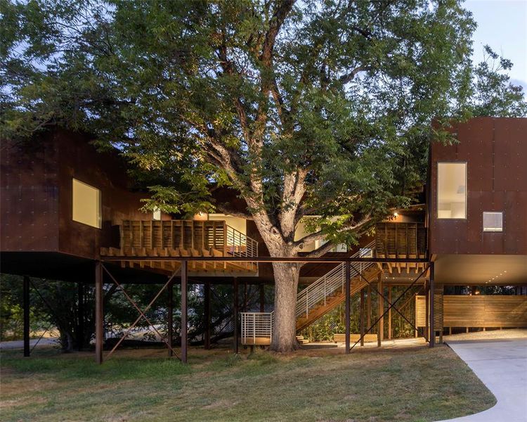 Stunning dusk view of this treehouse retreat.