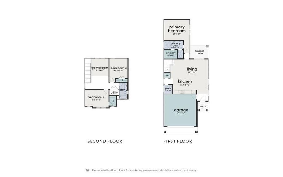 The Sapphire plan offers 1735 sqft with spacious 1st-floor living areas, a 1-st floor primary bedroom and a large game room.