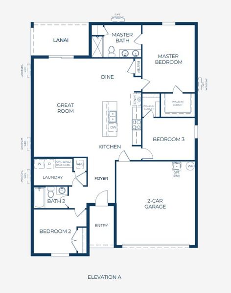 2D floor plan layout for the Memphis by Maronda Homes in Enclave At Seminole Palms, Palm Coast, FL (Image 3).