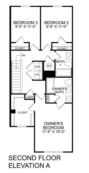 2D floor plan layout for the Poplar by Ryan Homes in Adams Landing, Elizabeth City, NC (Image 2).