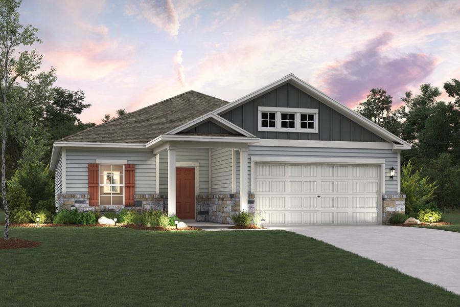 Front exterior of a new home in Hickory Hill, Sherman, TX, highlighting curb appeal (Image 1). Front exterior of a new home in Hickory Hill, Sherman, TX, highlighting curb appeal (Image 1).