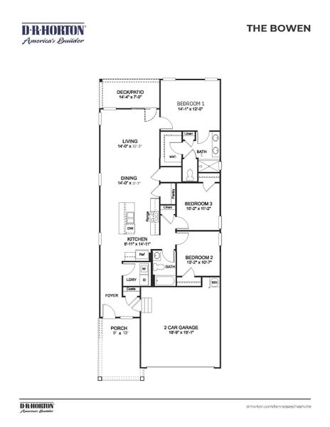 2D floor plan layout for the BOWEN by D.R. Horton in River Landing, Murfreesboro, TN (Image 3).
