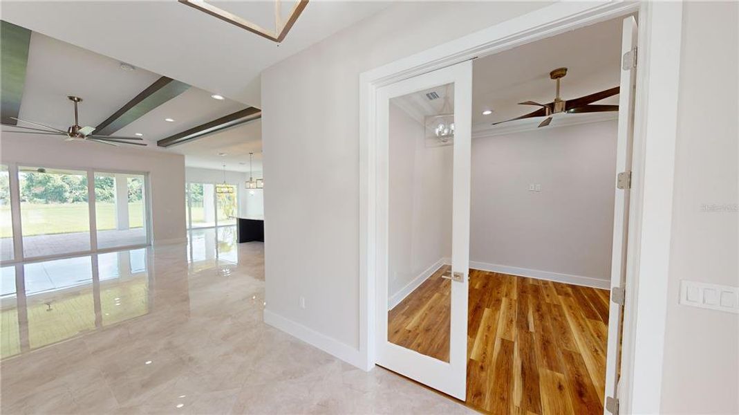 Den double glass doors and great room Den double glass doors and great room