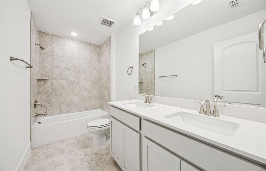Upgraded secondary bath with elegant finishes Upgraded secondary bath with elegant finishes