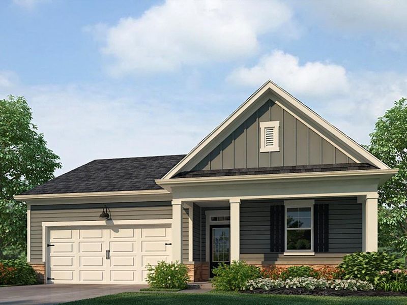 Front exterior of a new home in Sheffield Highlands, Dallas, GA, highlighting curb appeal (Image 1).