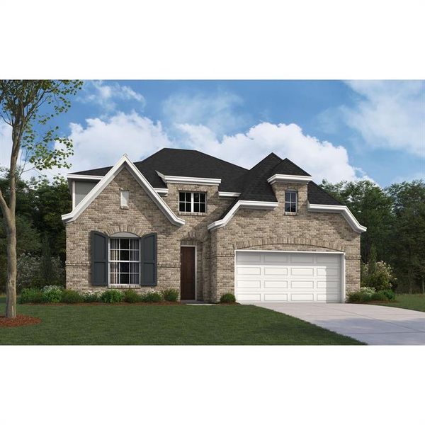 Front exterior of a new home in Lily Creek at Sutton Fields, Aubrey, TX, highlighting curb appeal (Image 10).
