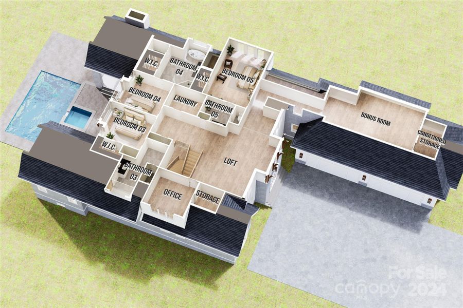 Main level 3D floor plan.