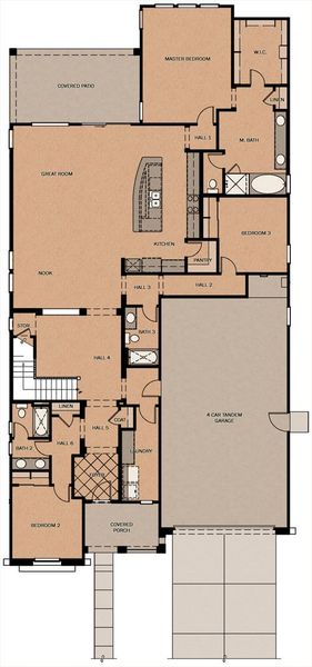 2D floor plan layout for the Redwood w/Loft by Fulton Homes in Groves at Barney Farms, Queen Creek, AZ (Image 3).