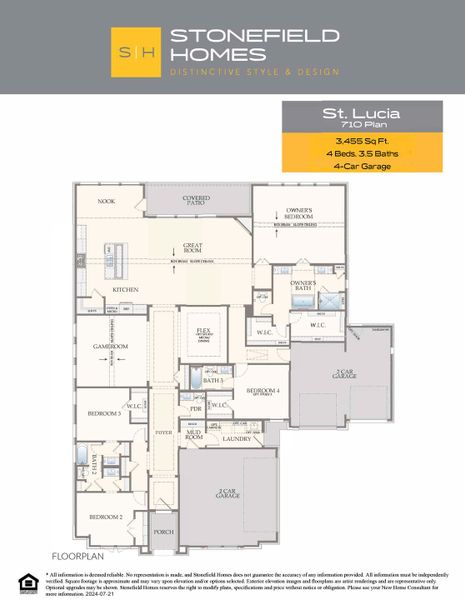 2D floor plan layout for the St Lucia by Stonefield Homes in Heath Golf and Yacht: Elegante' Series, Heath, TX (Image 3).