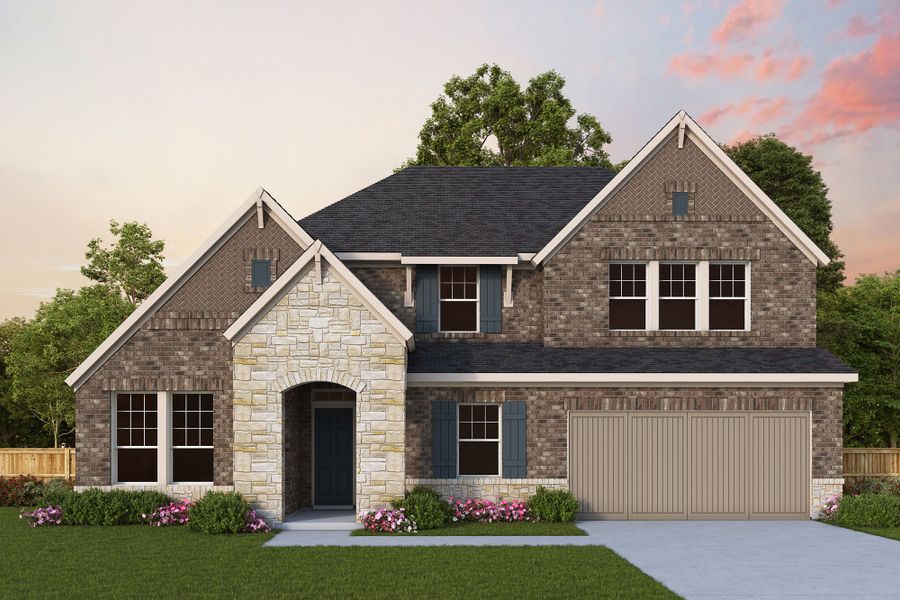 Representative exterior photo of a completed home built from the The Baltimore by David Weekley Homes in Myrtle Creek, Waxahachie, TX (Image 1).