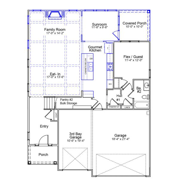 2D floor plan layout of this home in Scotts Hill Village, Wilmington, NC (Image 3).
