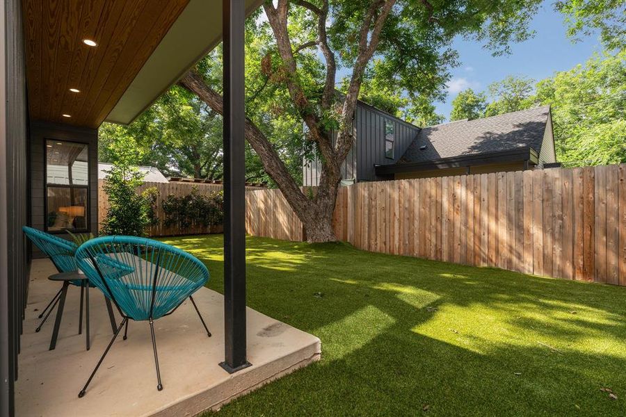 Just the right size rear yard with with an awesome tree.