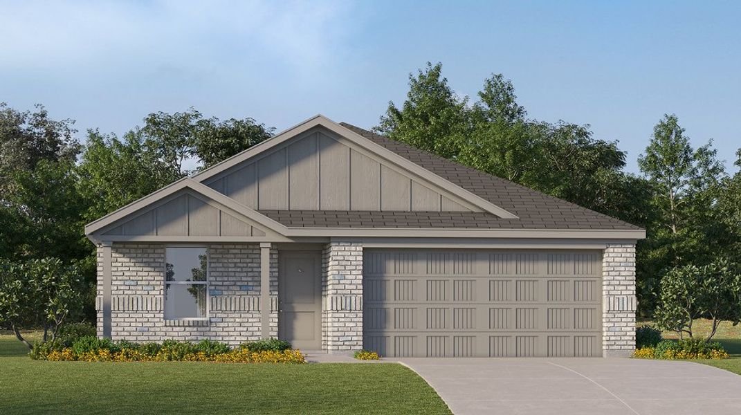 Front exterior of a new home in Thunder Rock, Marble Falls, TX, highlighting curb appeal (Image 1). Front exterior of a new home in Thunder Rock, Marble Falls, TX, highlighting curb appeal (Image 1).