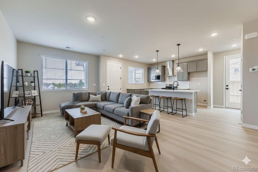 virtually staged: living room / kitchen virtually staged: living room / kitchen