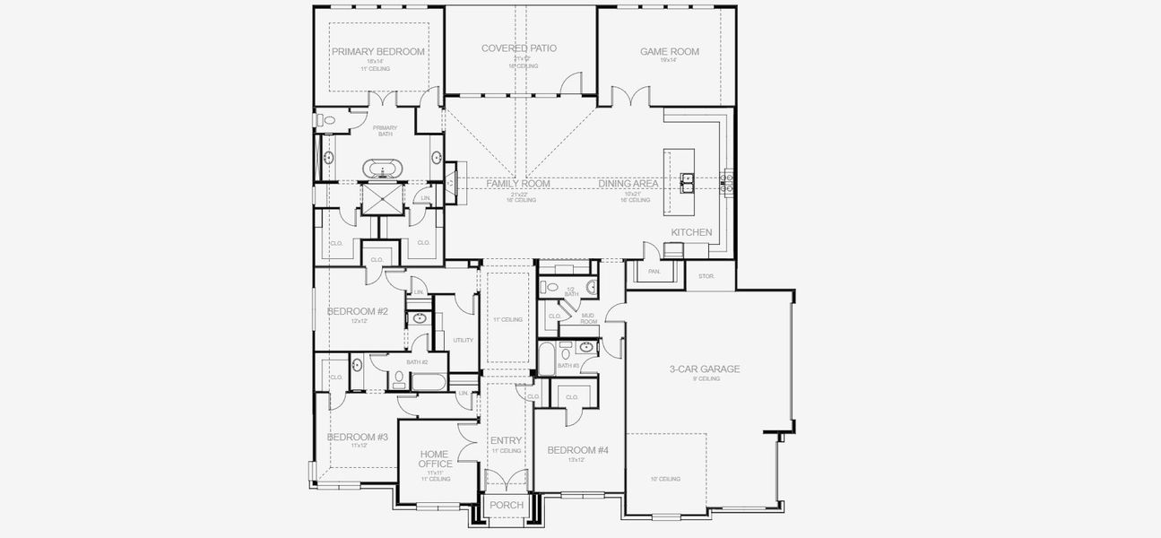 2D floor plan layout for the 3317A by Perry Homes in Creek of Driftwood, Driftwood, TX (Image 3). 2D floor plan layout for the 3317A by Perry Homes in Creek of Driftwood, Driftwood, TX (Image 3).
