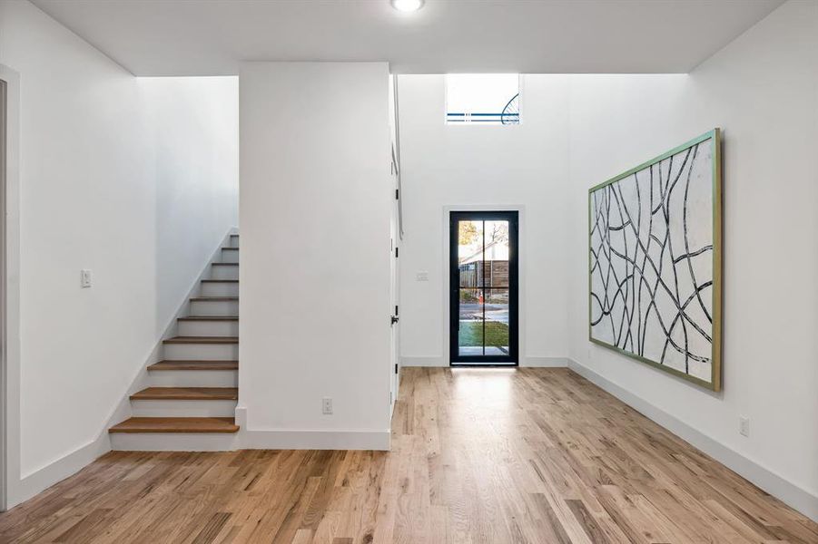 Entryway with light wood-type flooring