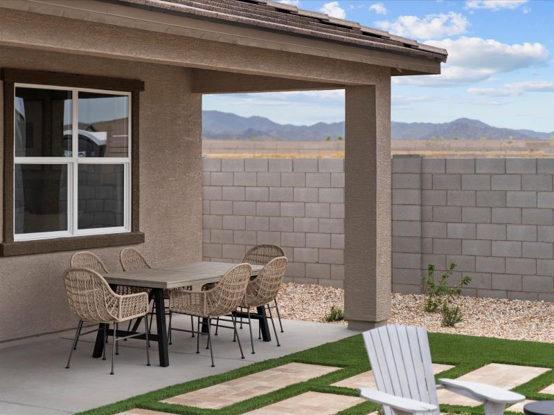 Exterior details and patio area of a home in Mesquite Mountain Ranch at Frontera, Surprise (Image 23).