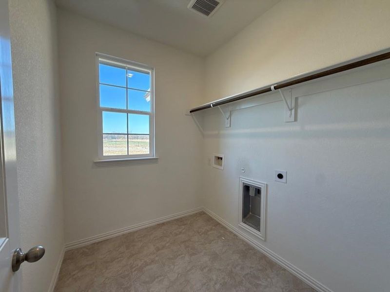 Laundry room with hookup for an electric dryer and washer hookup