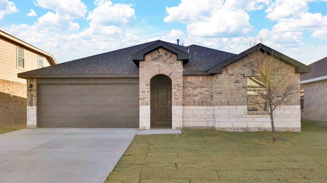 Front exterior of a new home in Allen Farms, Lubbock, TX, highlighting curb appeal (Image 16).