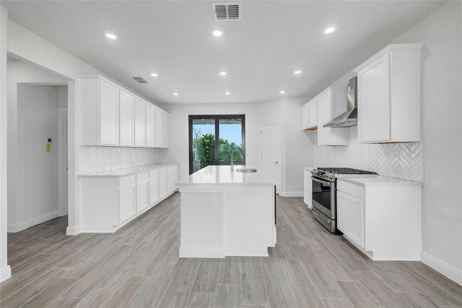 Kitchen with a large island.