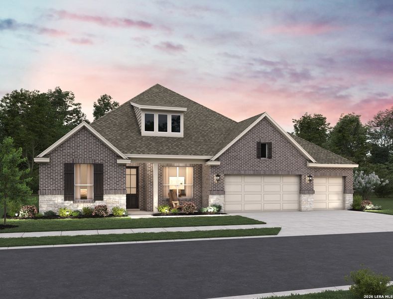 Front exterior of a new home in Megan's Landing, Castroville, TX, highlighting curb appeal (Image 1). Front exterior of a new home in Megan's Landing, Castroville, TX, highlighting curb appeal (Image 1).