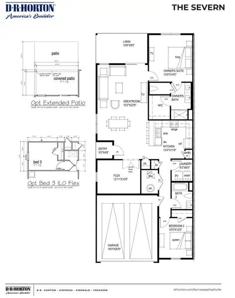 2D floor plan layout for the SEVERN by D.R. Horton in Nexus South, Gallatin, TN (Image 3).