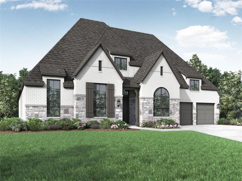 Front exterior of a new home in Sandbrock Ranch, Aubrey, TX, highlighting curb appeal (Image 1). Front exterior of a new home in Sandbrock Ranch, Aubrey, TX, highlighting curb appeal (Image 1).