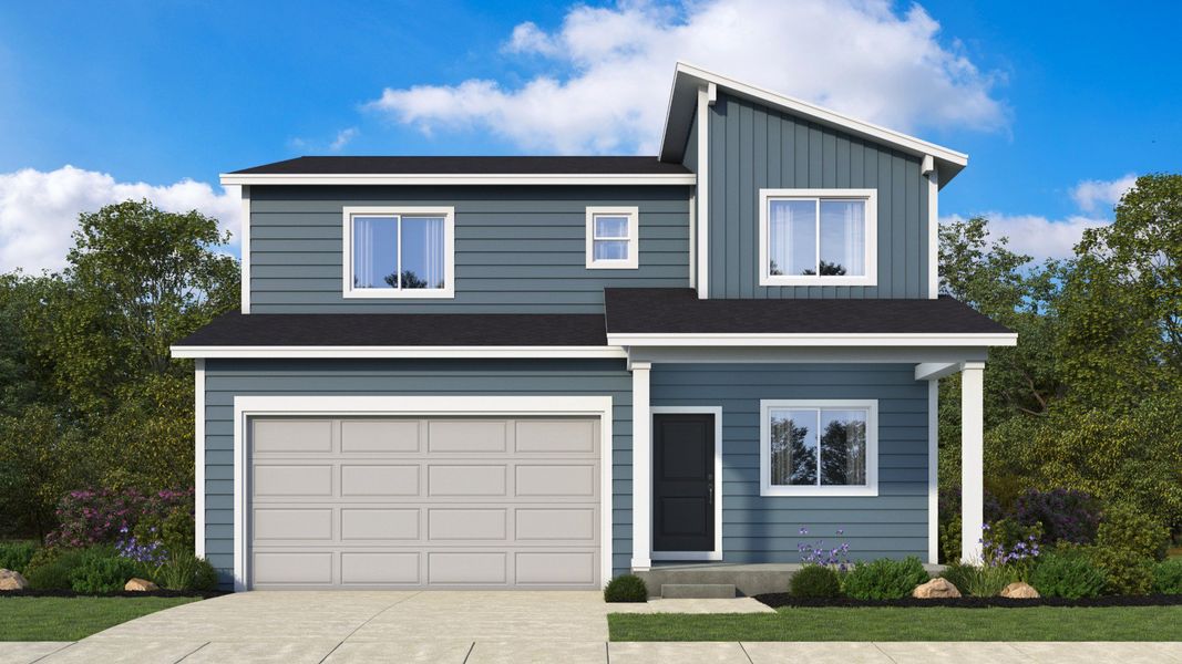 Representative exterior photo of a completed home built from the Harmony by Brightland Homes in Granary, Johnstown, CO (Image 2). Representative exterior photo of a completed home built from the Harmony by Brightland Homes in Granary, Johnstown, CO (Image 2).