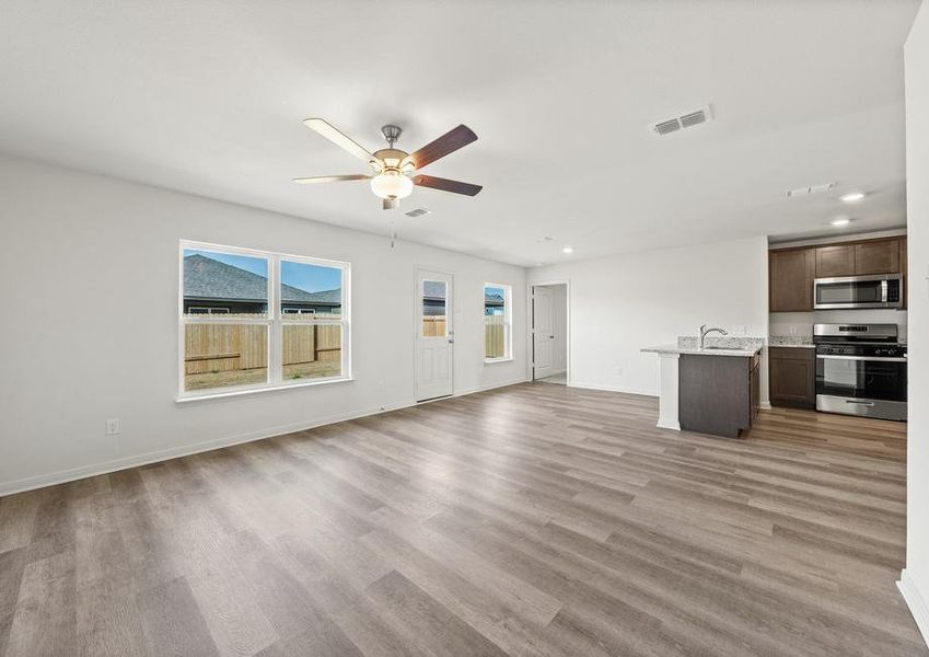 The family room of the Rio Grande has large windows that let in great natural light.